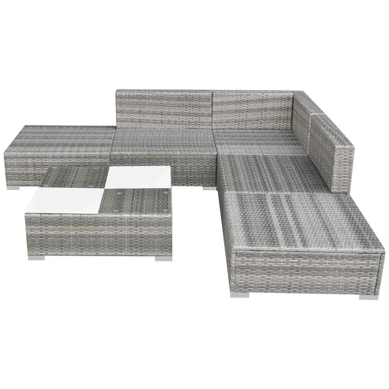 42745 vidaXL 6 Piece Garden Lounge Set with Cushions Poly Rattan Grey