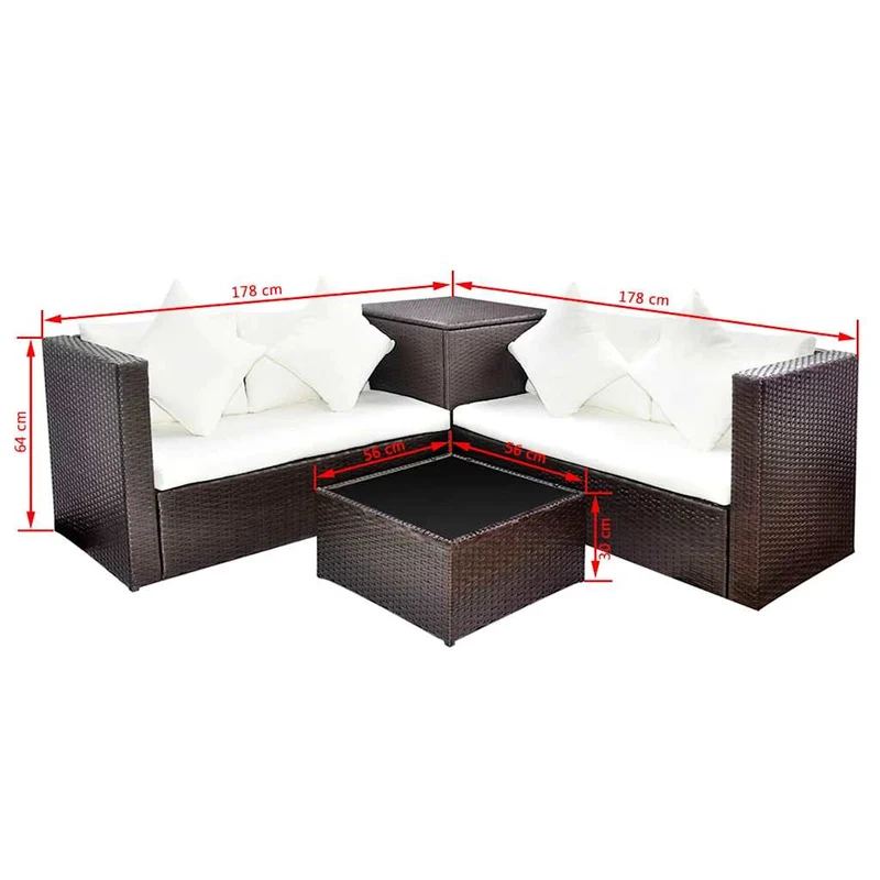 4 Piece Garden Lounge Set with Cushions Poly Rattan Brown