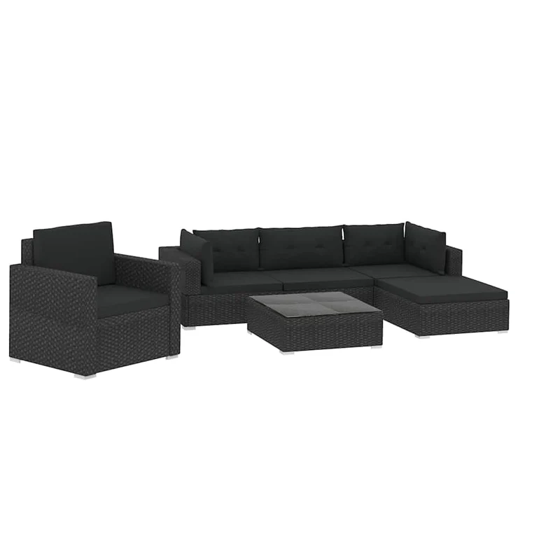 46745 vidaXL 6 Piece Garden Lounge Set with Cushions Poly Rattan Black