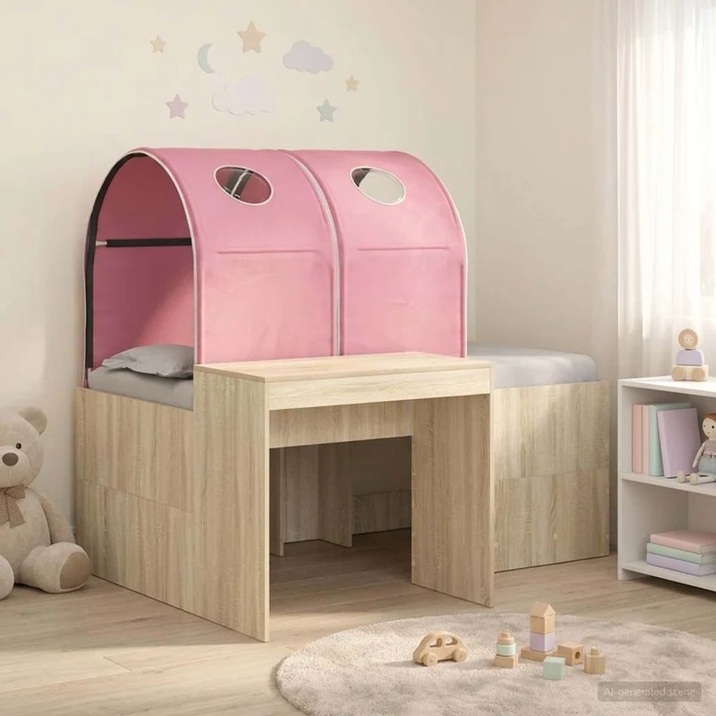 Bed with Tunnel 3 pcs Sonoma Oak and Pink Engineered Wood