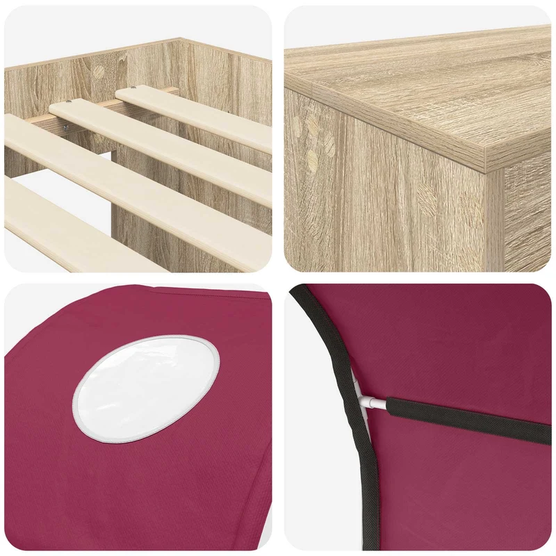 Bed with Tunnel 3 pcs Sonoma Oak and Red Engineered Wood