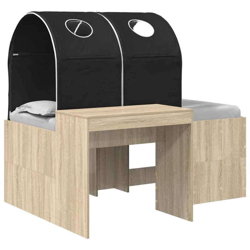 Bed with Tunnel 3 pcs Sonoma Oak and Black Engineered Wood