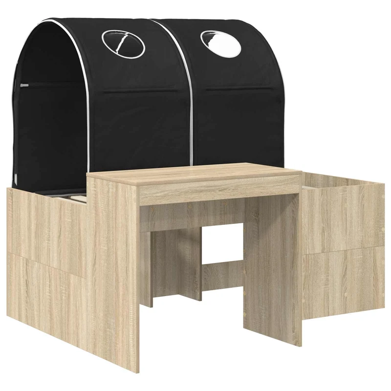 Bed with Tunnel 3 pcs Sonoma Oak and Black Engineered Wood