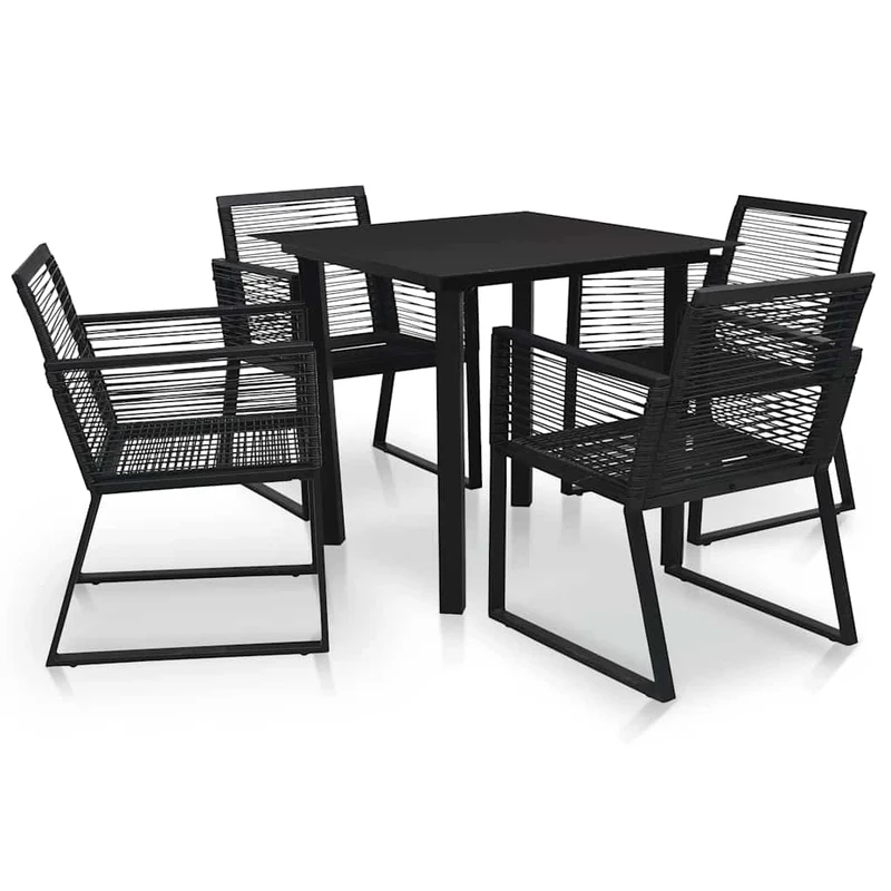 5 Piece Outdoor Dining Set PVC Rattan Black