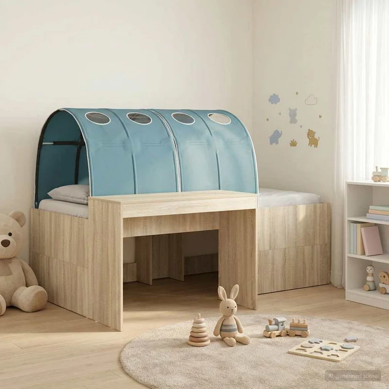 Bed with Tunnel 3 pcs Sonoma Oak and Light Blue Engineered Wood