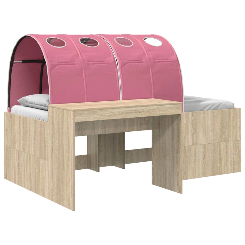 Bed with Tunnel 3 pcs Sonoma Oak and Pink Engineered Wood