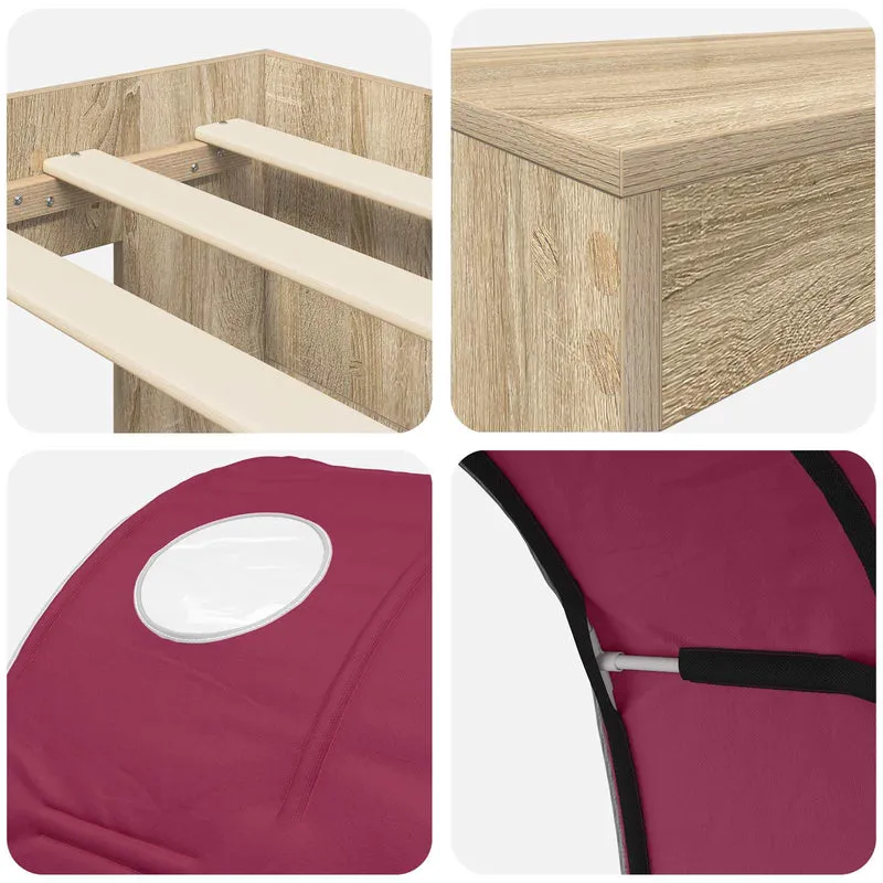 Bed with Tunnel 3 pcs Sonoma Oak and Red Engineered Wood
