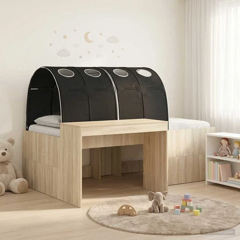 Bed with Tunnel 3 pcs Sonoma Oak and Black Engineered Wood