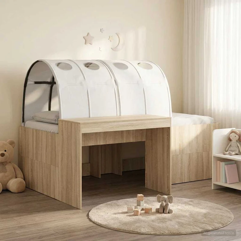 Bed with Tunnel 3 pcs Sonoma Oak and White Engineered Wood