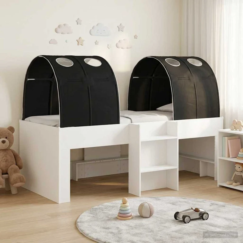 Bed with Tunnel 3 pcs White and Black Engineered Wood