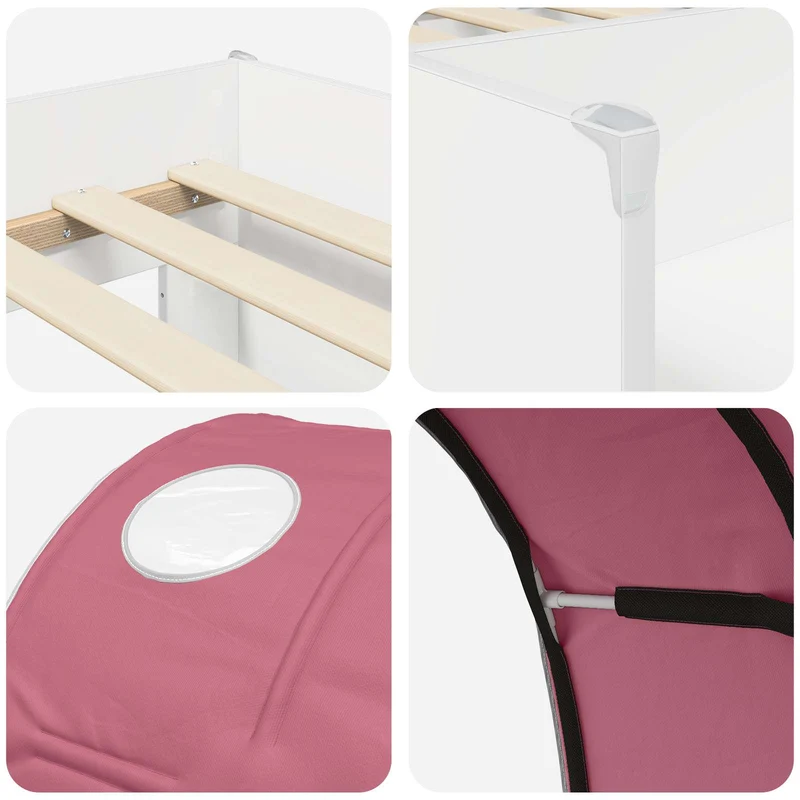 Kids'High Bed Frame with Tunnel 3 pcs White and Pink