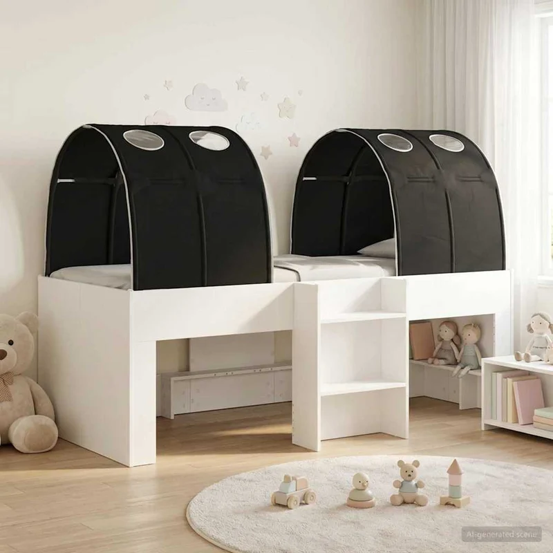 Kids'High Bed Frame with Tunnel 3 pcs White and Black