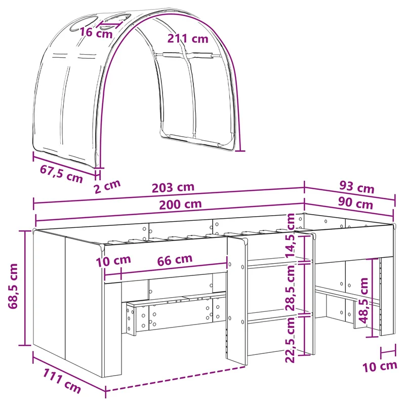 Kids'High Bed Frame with Tunnel 3 pcs White Engineered Wood
