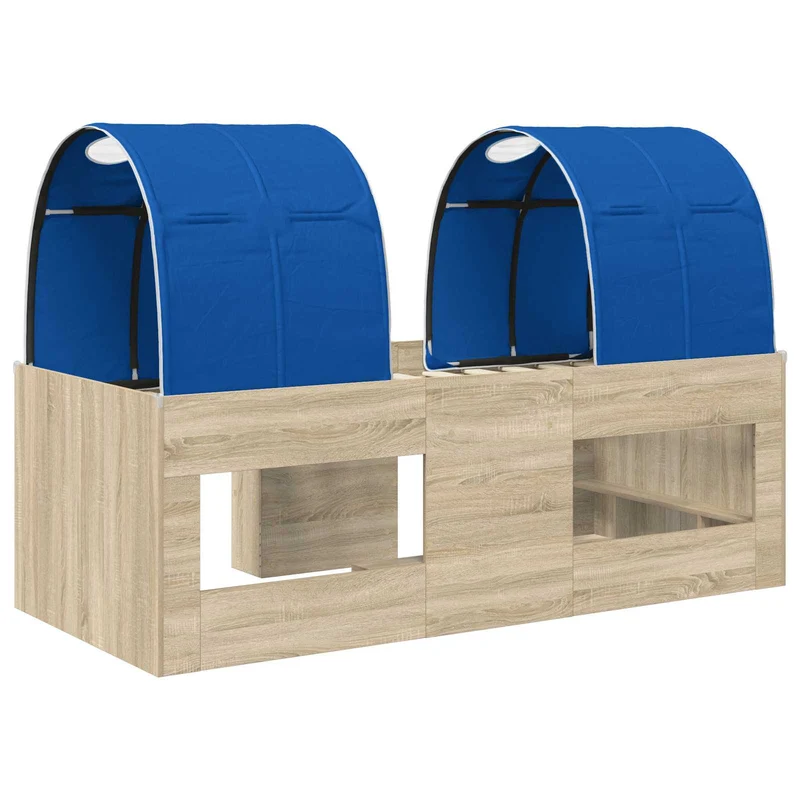Kids'High Bed Frame with Tunnel 3 pcs Sonoma Oak and Blue