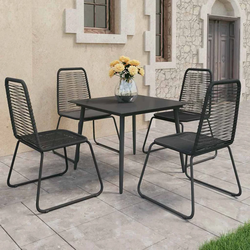 5 Piece Garden Dining Set PVC Rattan Black