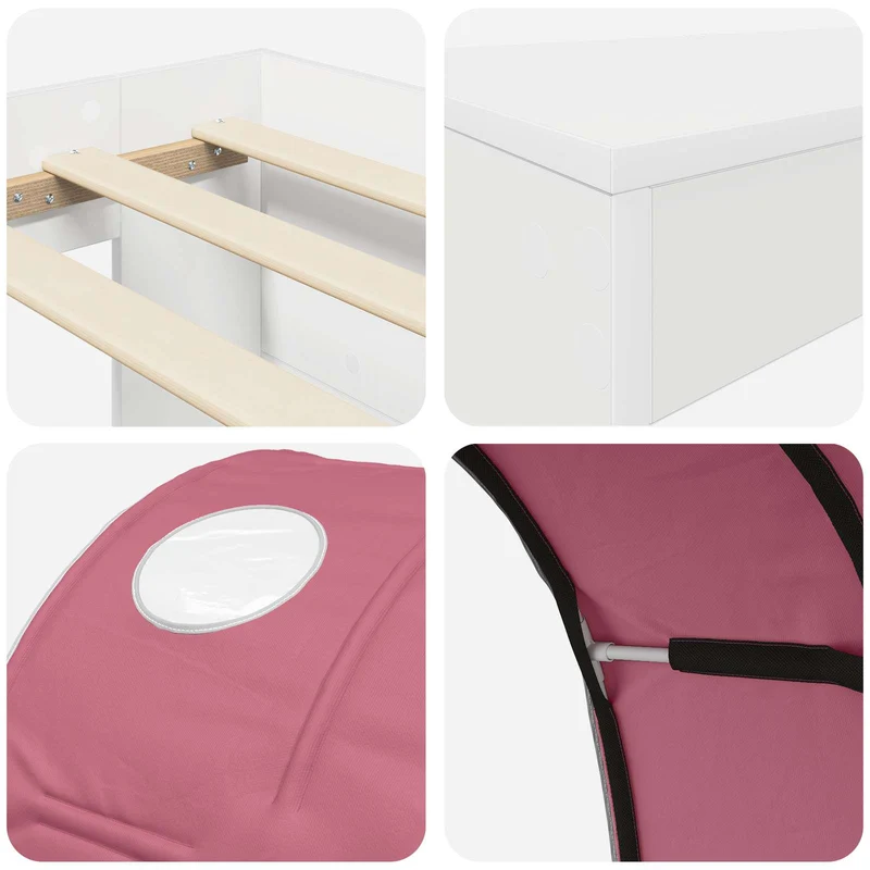 Bed with Tunnel 3 pcs White and Pink 75 x 193 cm
