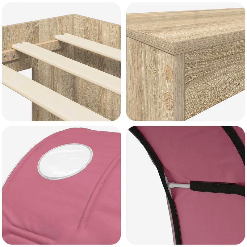 Bed with Tunnel 3 pcs Artisian Oak and Pink Engineered Wood