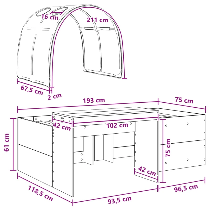 Bed with Tunnel 3 pcs Artisian Oak and Red Engineered Wood