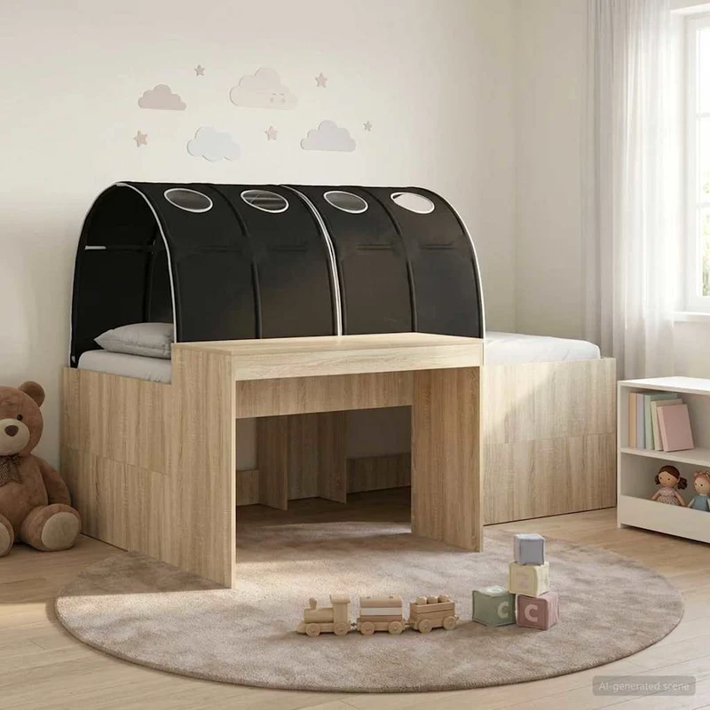 Bed with Tunnel 3 pcs Sonoma Oak and Black 75 x 193 cm