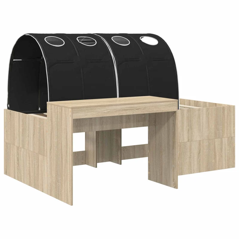 Bed with Tunnel 3 pcs Sonoma Oak and Black 75 x 193 cm