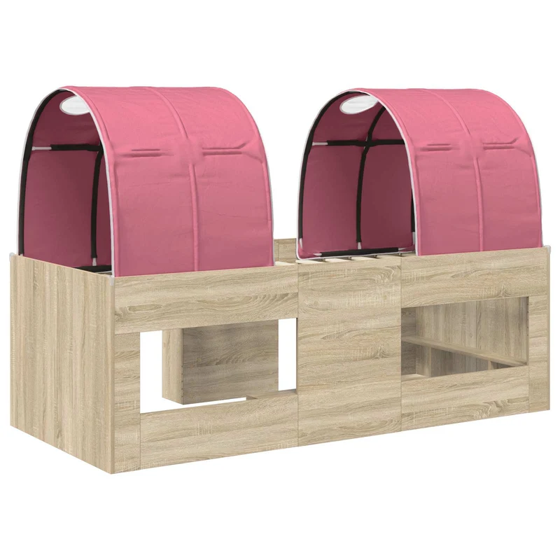 Kids'High Bed Frame with Tunnel Sonoma Oak and Pink