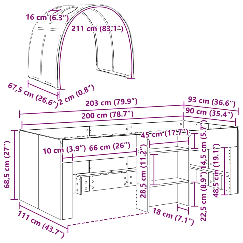 Kids'High Bed Frame with Tunnel Sonoma Oak and Pink