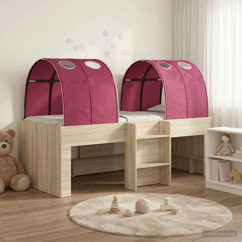 Kids'High Bed Frame with Tunnel 3 pcs Sonoma Oak and Red