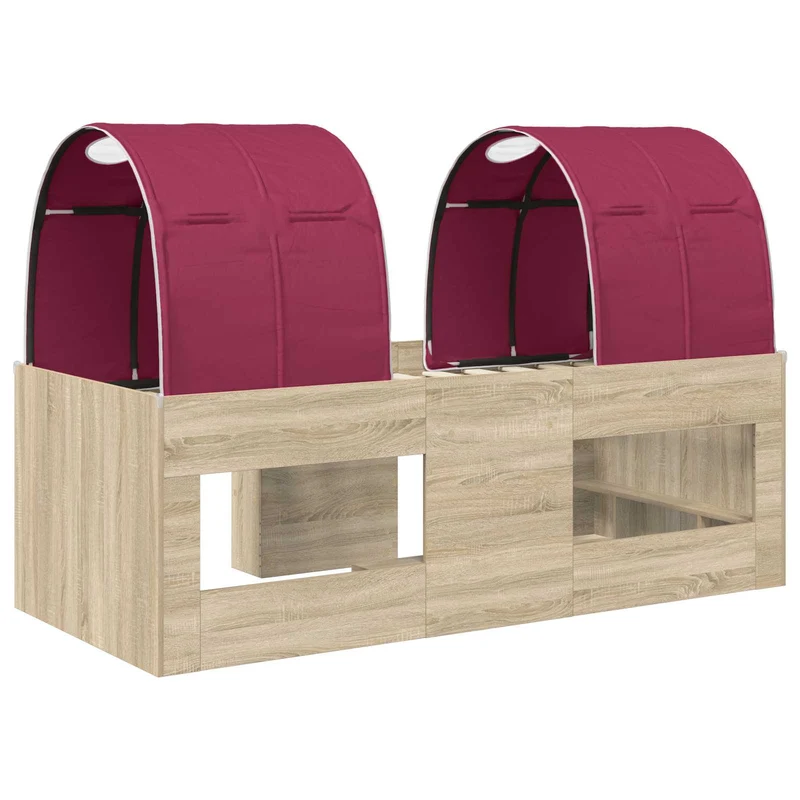 Kids'High Bed Frame with Tunnel 3 pcs Sonoma Oak and Red