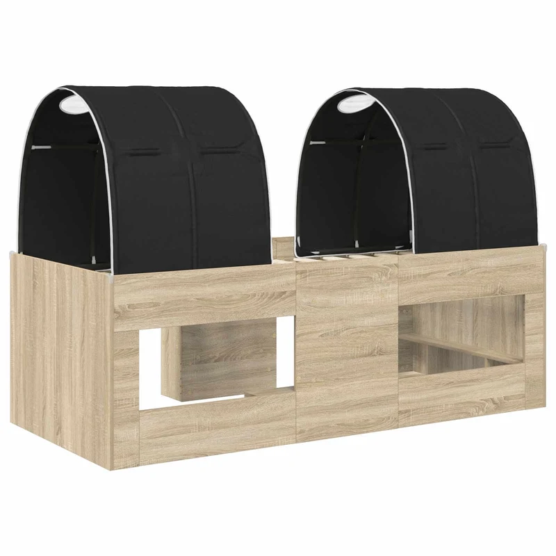 Kids'High Bed Frame with Tunnel 3 pcs Sonoma Oak and Black