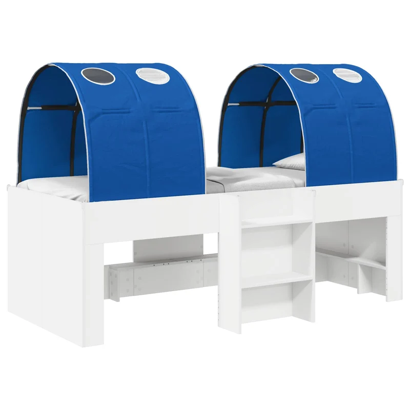 Bed with Tunnel 3 pcs White and Blue Engineered Wood