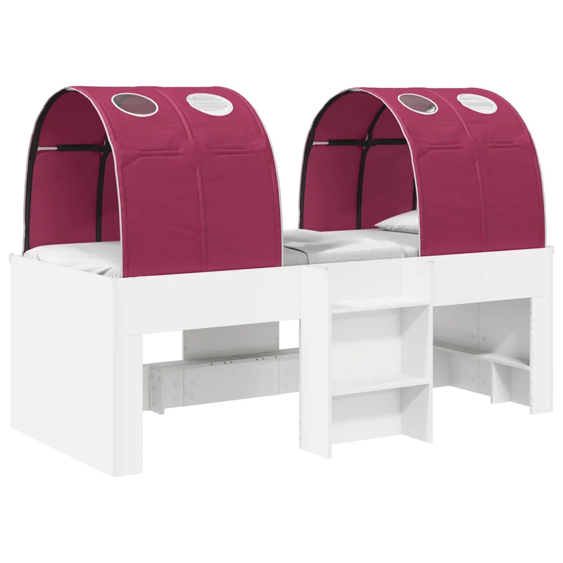 Bed with Tunnel 3 pcs White and Red Engineered Wood