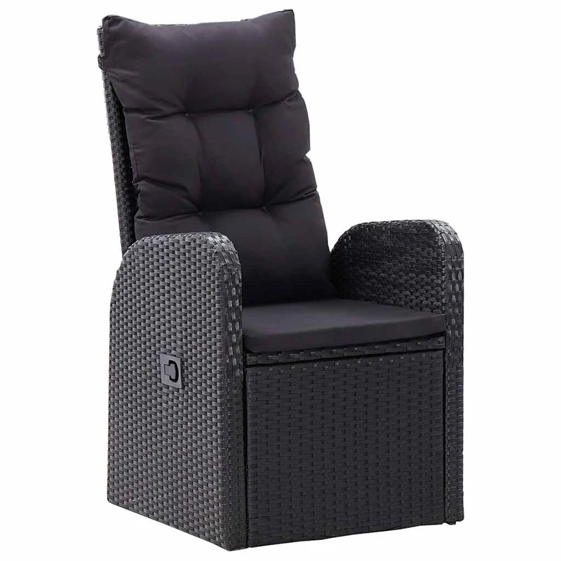 3 Piece Garden Dining Set with Cushions Black Poly Rattan