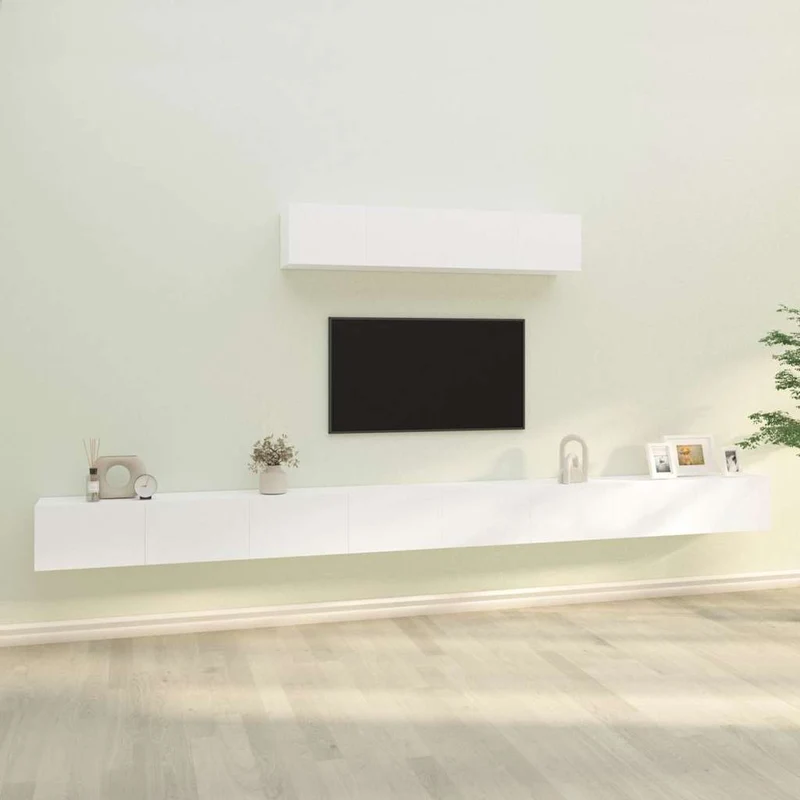 6 Piece TV Cabinet Set White Engineered Wood