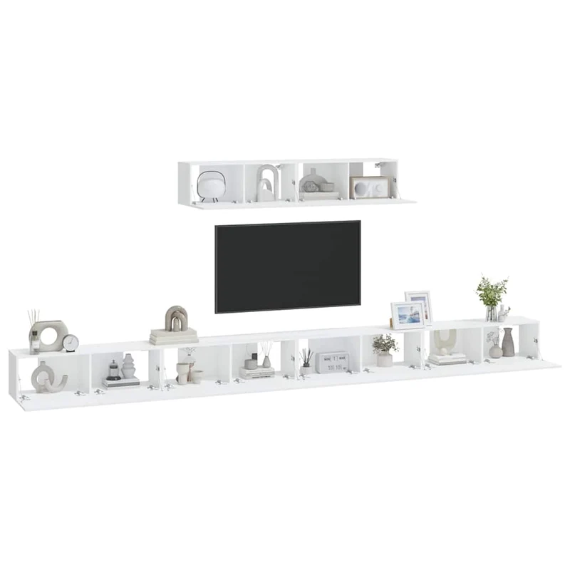 6 Piece TV Cabinet Set White Engineered Wood