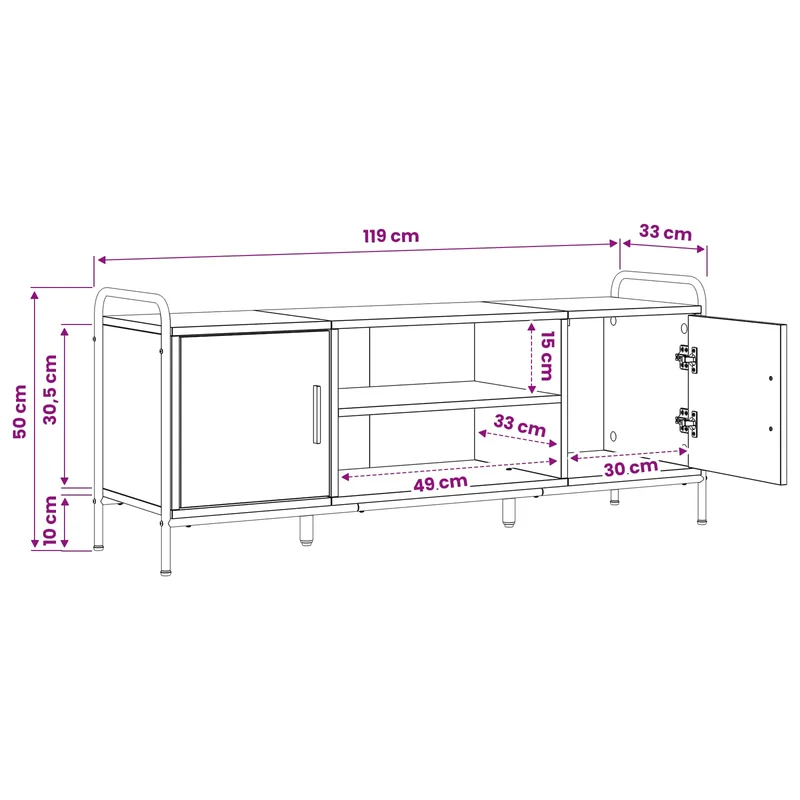 TV Cabinet 119 x 33 x 50 cm Black Oak