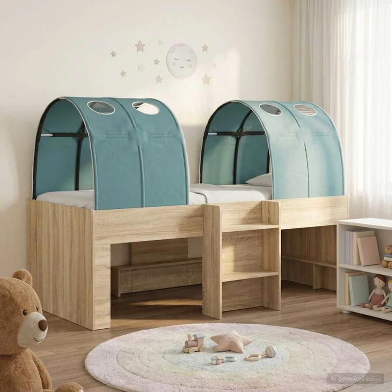 Bed with Tunnel 3 pcs Sonoma Oak and Light Blue Engineered Wood