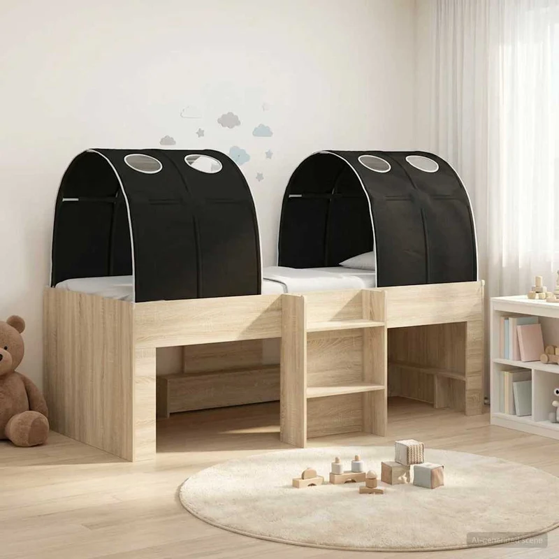 Bed with Tunnel 3 pcs Sonoma Oak and Black 98.5 x 200 cm