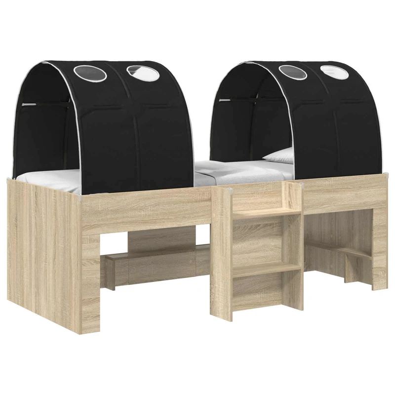 Bed with Tunnel 3 pcs Sonoma Oak and Black 98.5 x 200 cm