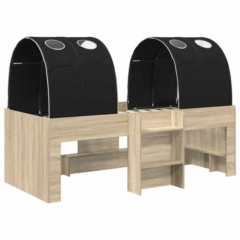 Bed with Tunnel 3 pcs Sonoma Oak and Black 98.5 x 200 cm