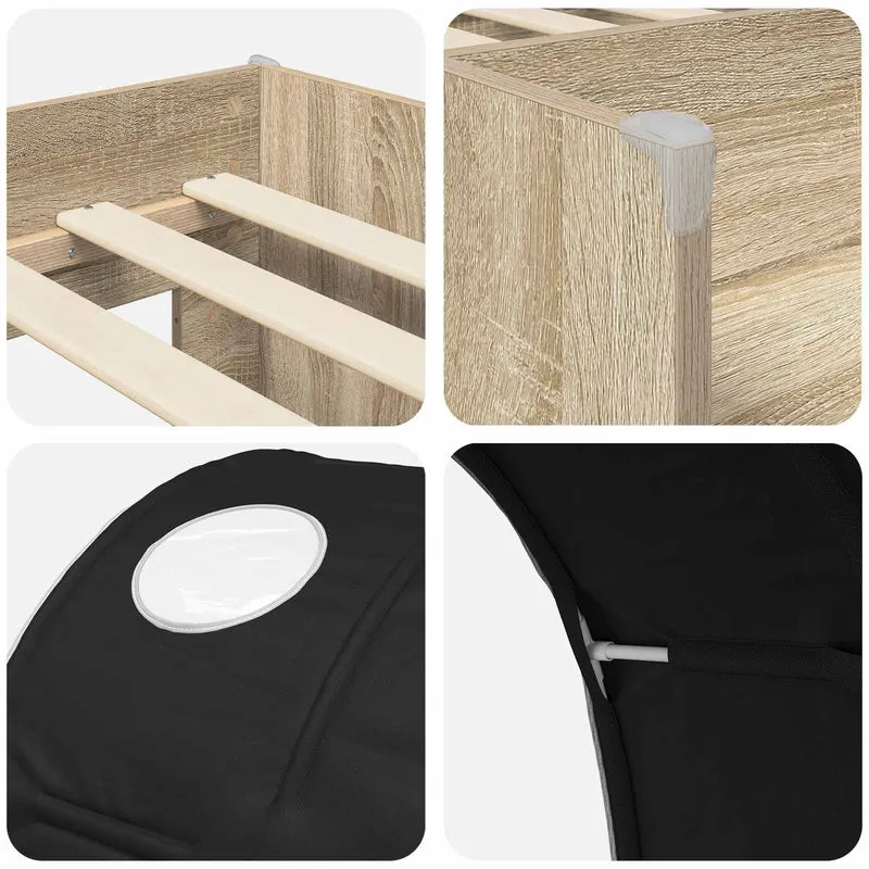 Bed with Tunnel 3 pcs Sonoma Oak and Black 98.5 x 200 cm