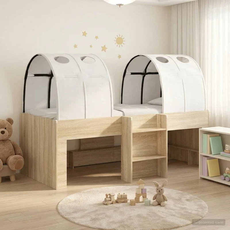 Bed with Tunnel 3 pcs Sonoma Oak and White 98.5 x 200 cm