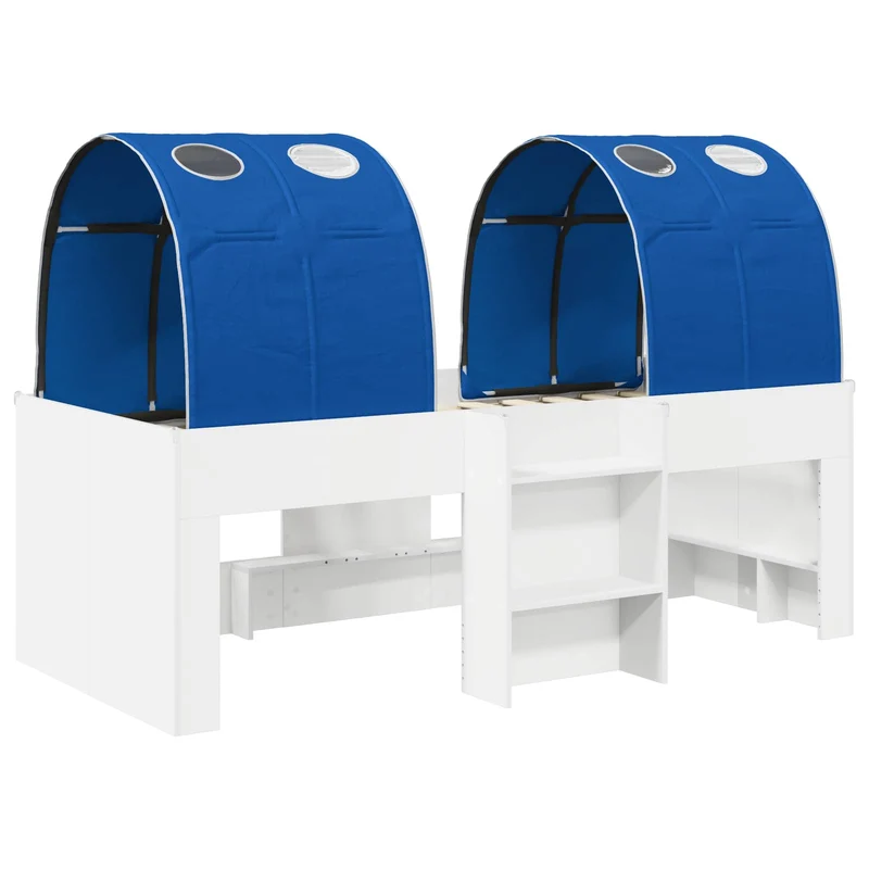 Bed with Tunnel 3 pcs White and Blue Engineered Wood