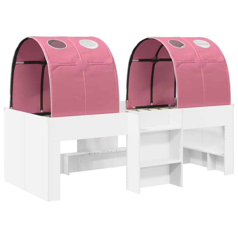 Bed with Tunnel 3 pcs White and Pink Engineered Wood