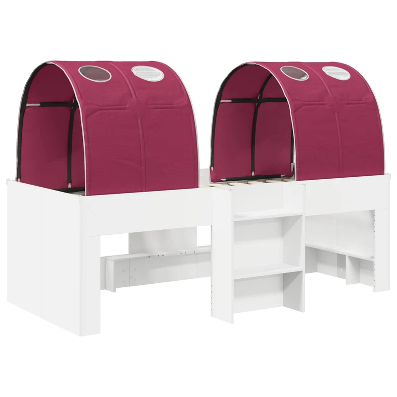 Bed with Tunnel 3 pcs White and Red Engineered Wood