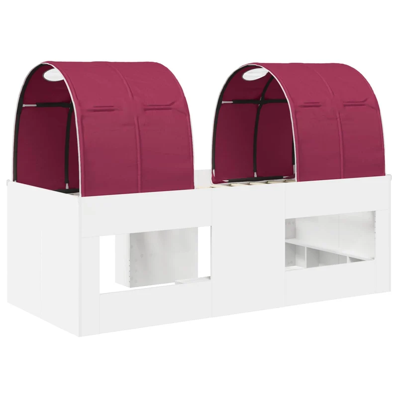 Bed with Tunnel 3 pcs White and Red Engineered Wood