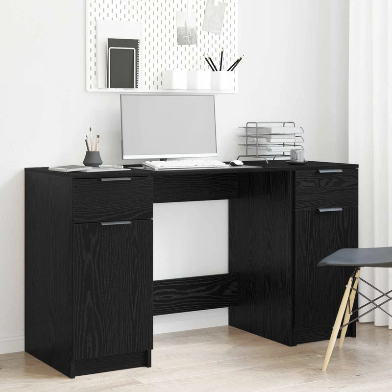 Desk with Drawer Black Oak 133 x 50 x 75 cm Engineered Wood