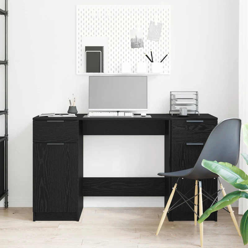 Desk with Drawer Black Oak 133 x 50 x 75 cm Engineered Wood