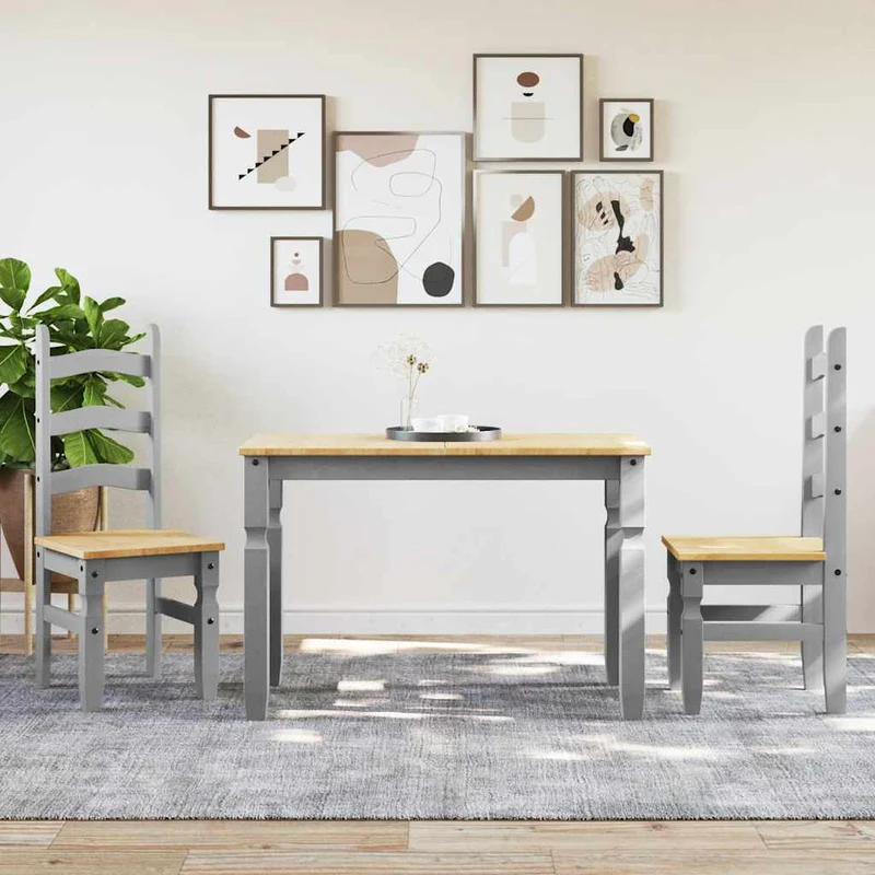 3 Piece Dining Set "PANAMA" Grey Solid Wood Pine