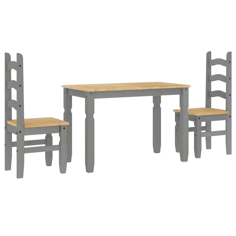 3 Piece Dining Set "PANAMA" Grey Solid Wood Pine