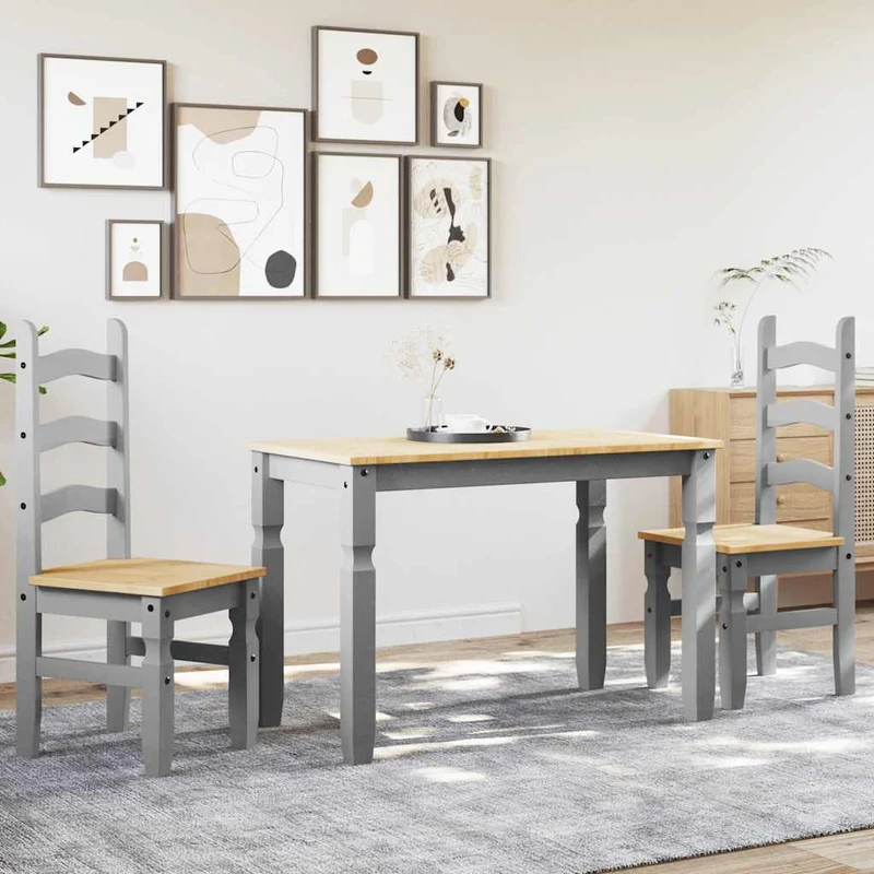 3 Piece Dining Set "PANAMA" Grey Solid Wood Pine